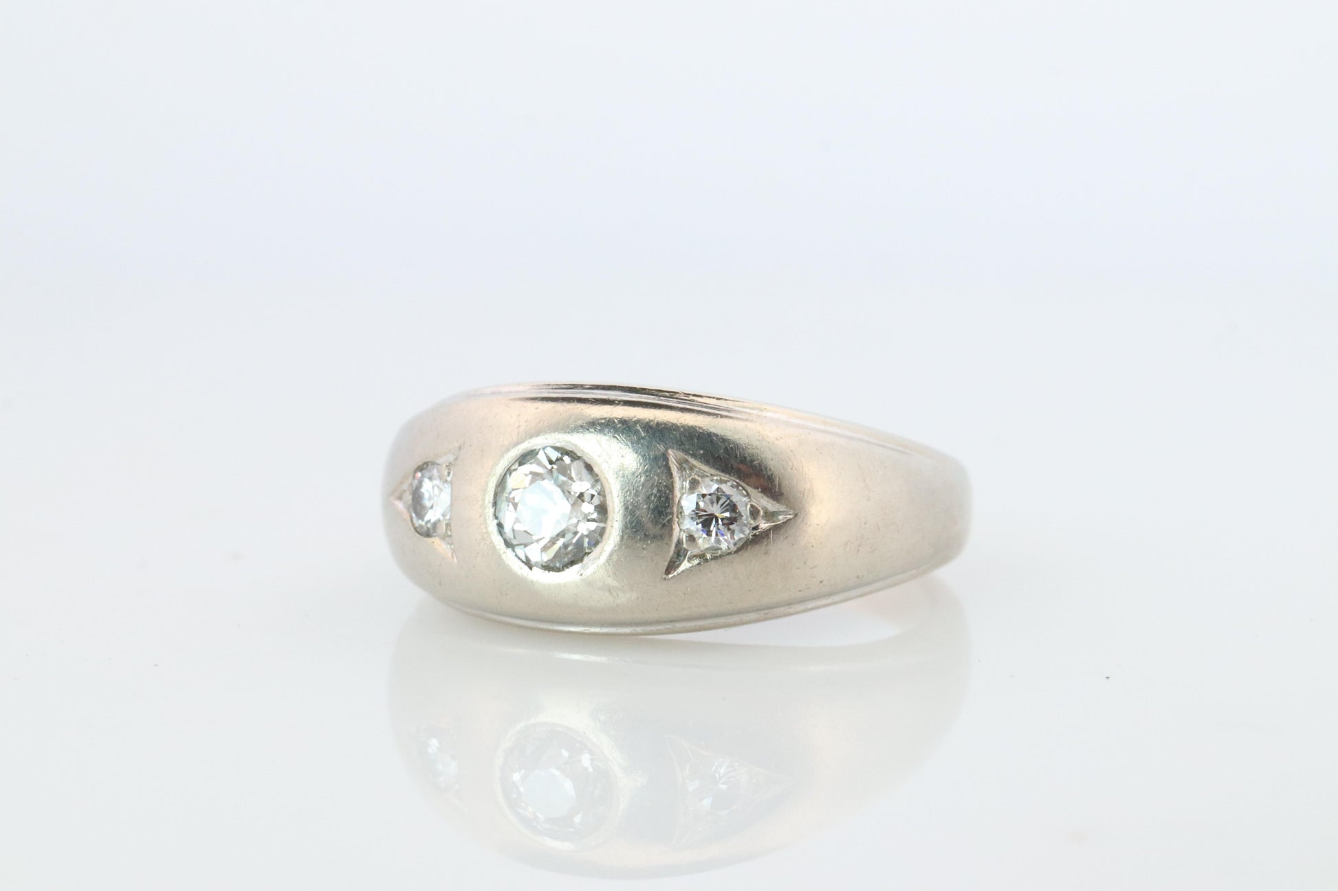 14k Genuine Diamond Gypsy Ring. White Gold Bezel Gypsy Set diamond Band.