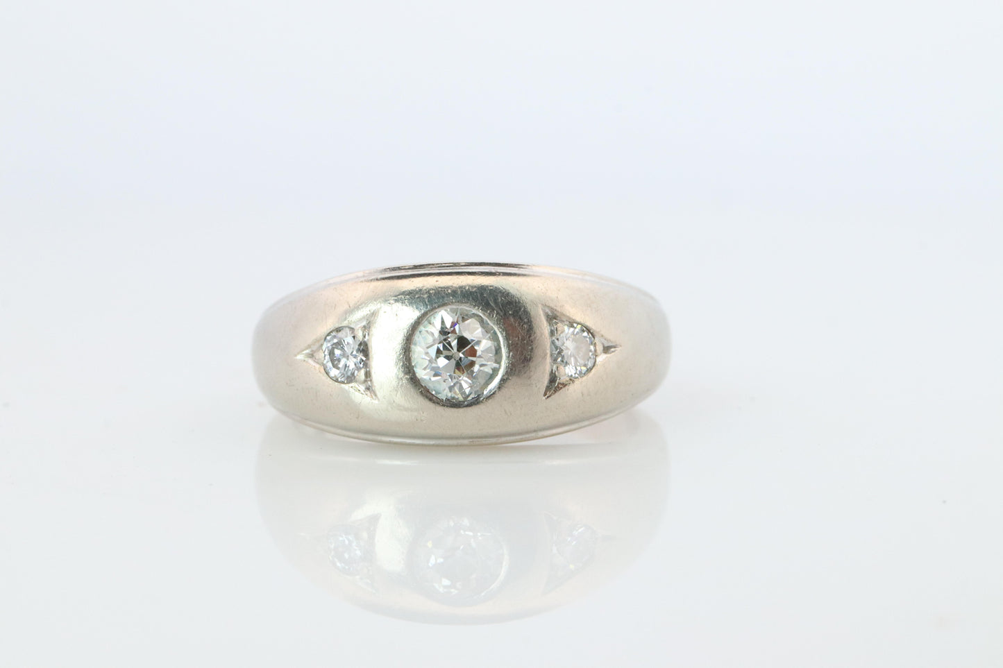 14k Genuine Diamond Gypsy Ring. White Gold Bezel Gypsy Set diamond Band.
