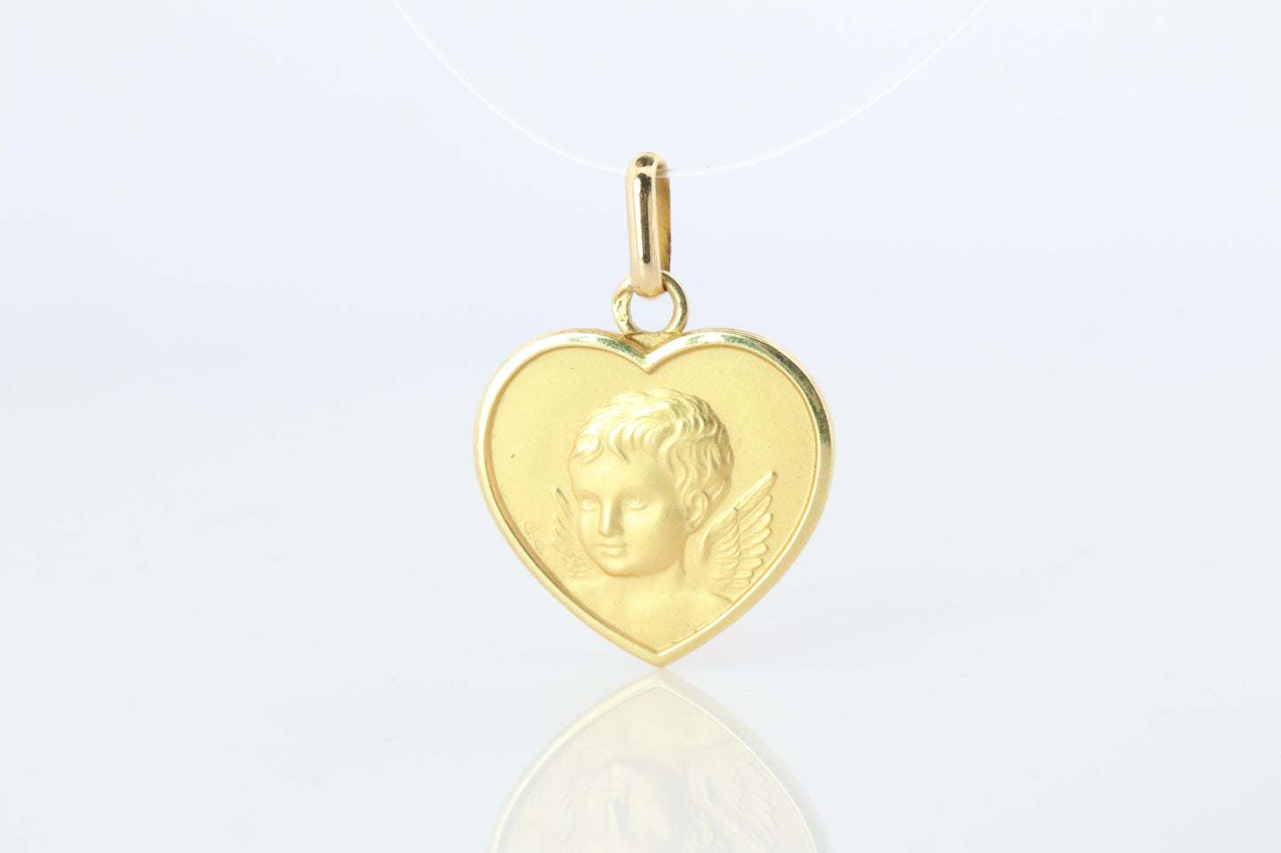 18k Heart Cherubim Pendant. 18k YG Angel Face Baby Child Pendant.