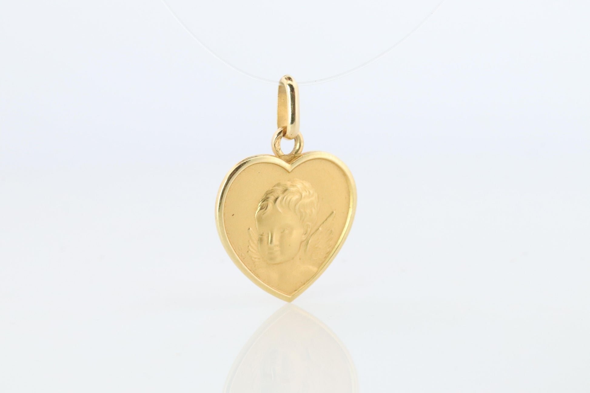 18k Heart Cherubim Pendant. 18k YG Angel Face Baby Child Pendant.
