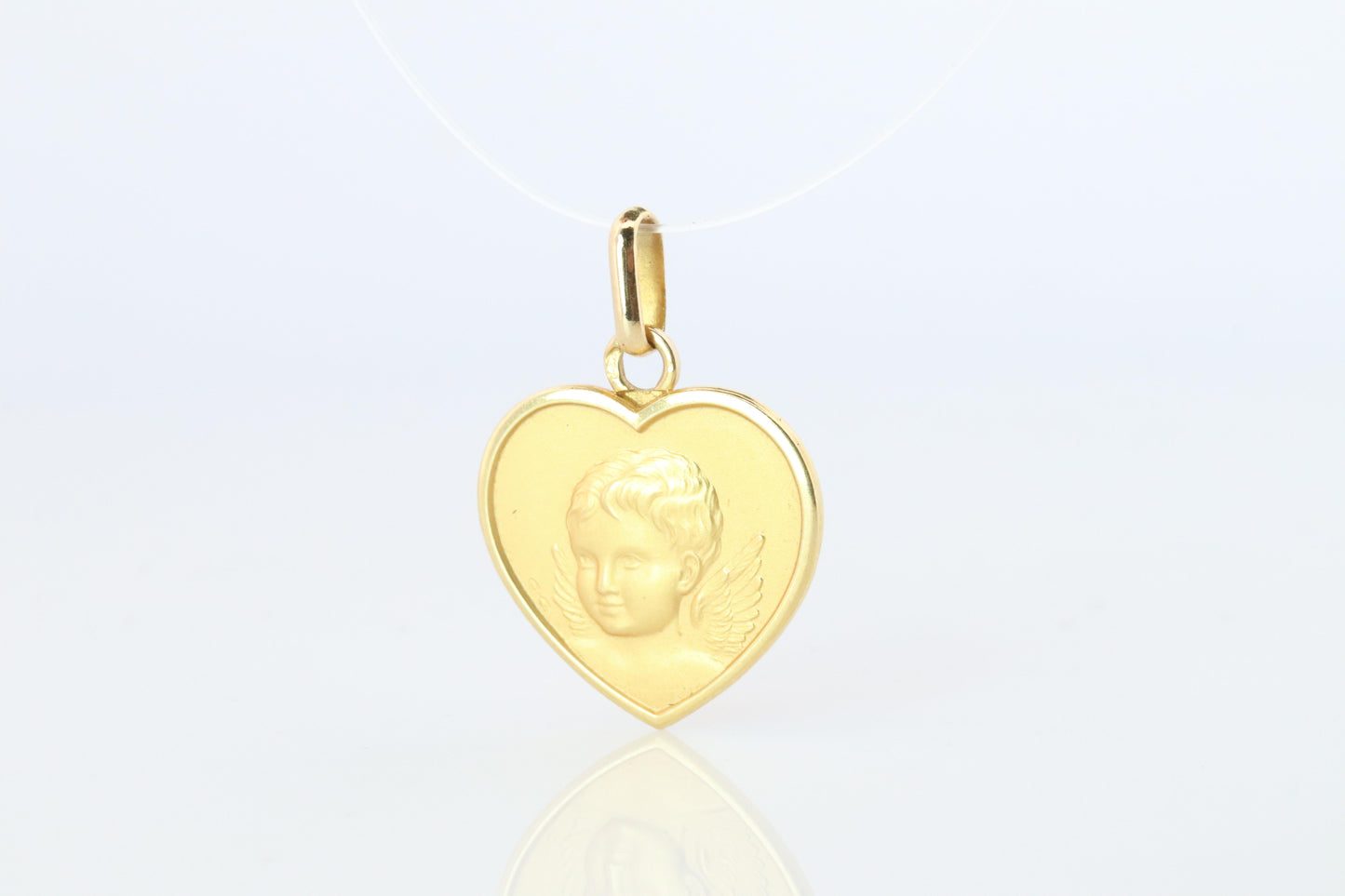 18k Heart Cherubim Pendant. 18k YG Angel Face Baby Child Pendant.