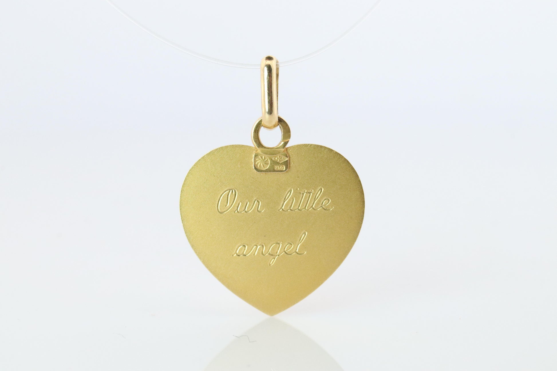 18k Heart Cherubim Pendant. 18k YG Angel Face Baby Child Pendant.