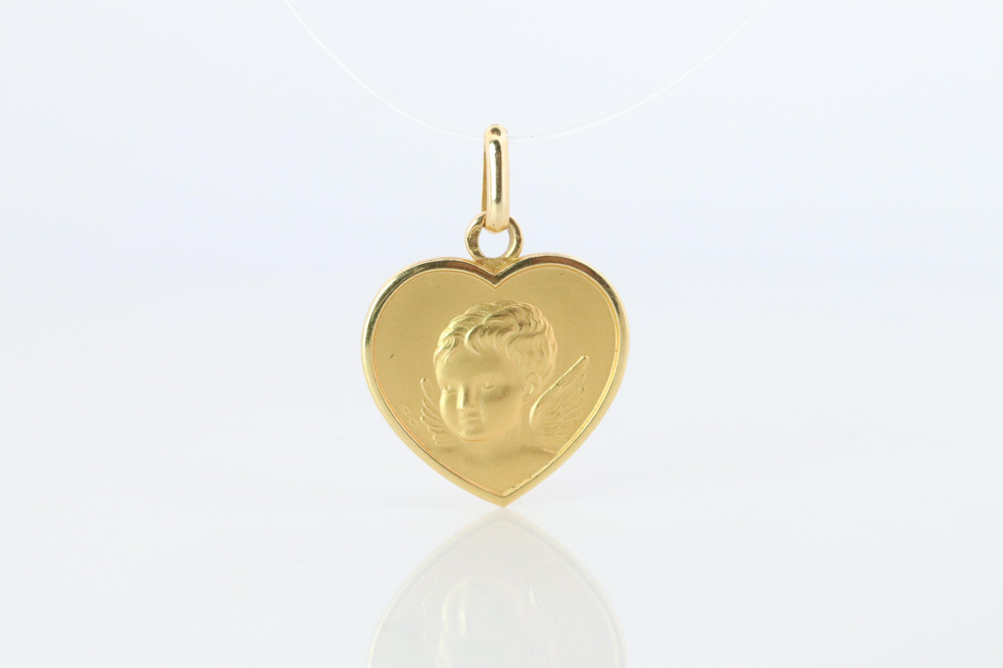 18k Heart Cherubim Pendant. 18k YG Angel Face Baby Child Pendant.