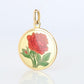 18k Colorful Flower Pendant. 18k Yellow Gold Dainty Rose Enamel Pendant.