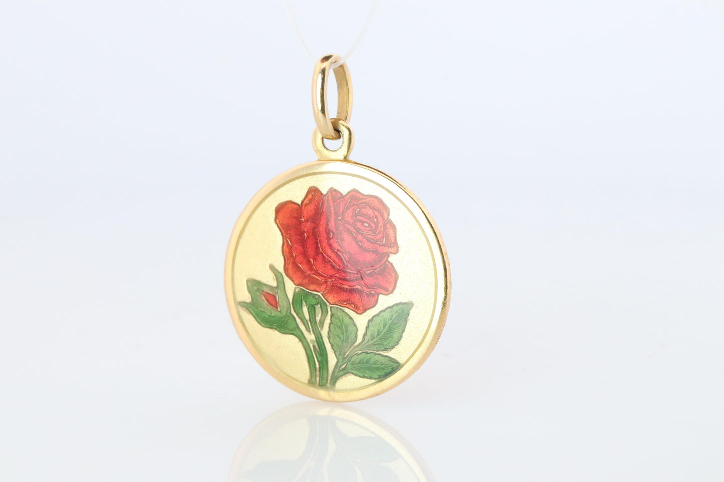18k Colorful Flower Pendant. 18k Yellow Gold Dainty Rose Enamel Pendant.