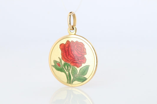 18k Colorful Flower Pendant. 18k Yellow Gold Dainty Rose Enamel Pendant.