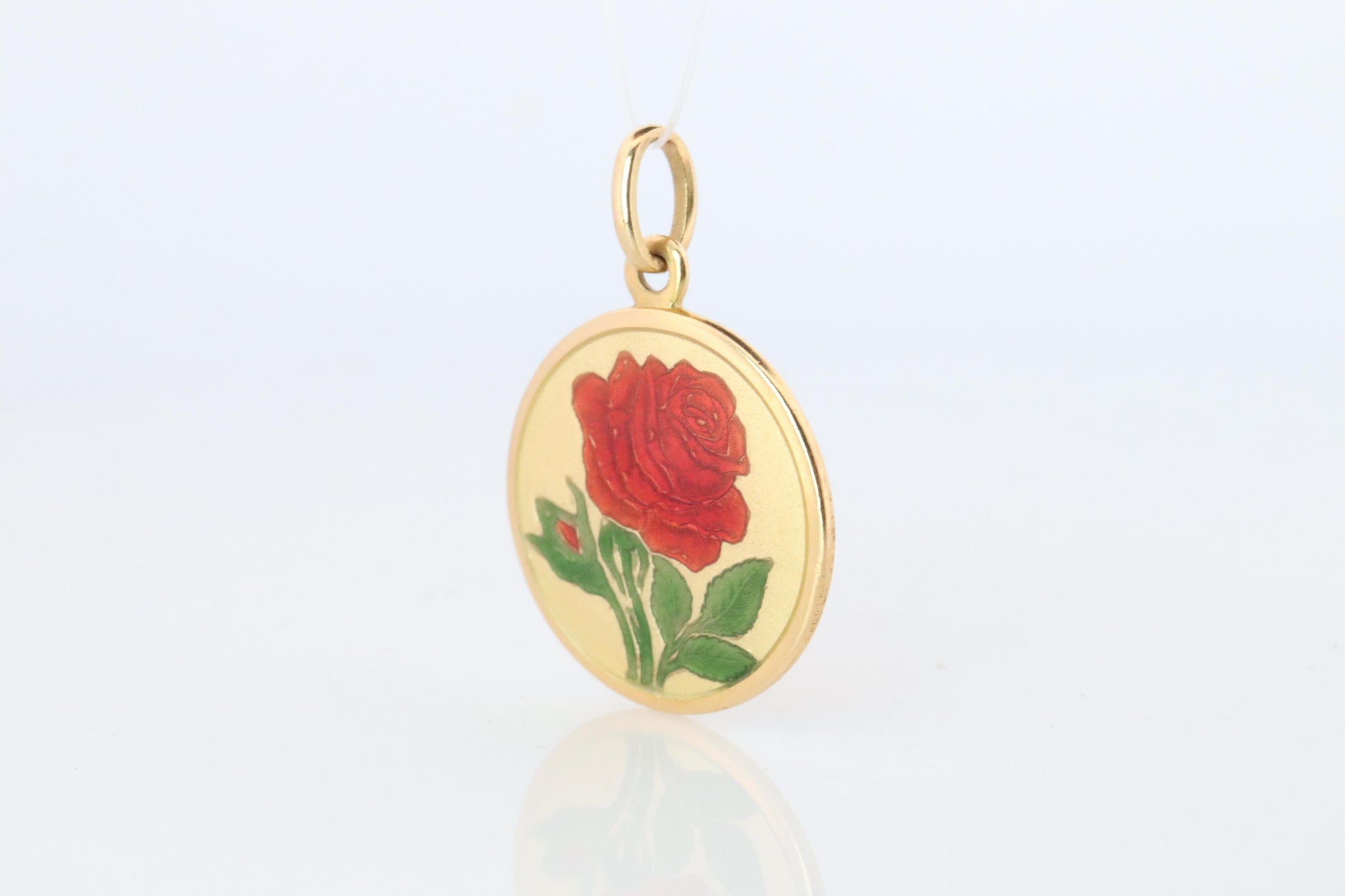 18k Colorful Flower Pendant. 18k Yellow Gold Dainty Rose Enamel Pendant.
