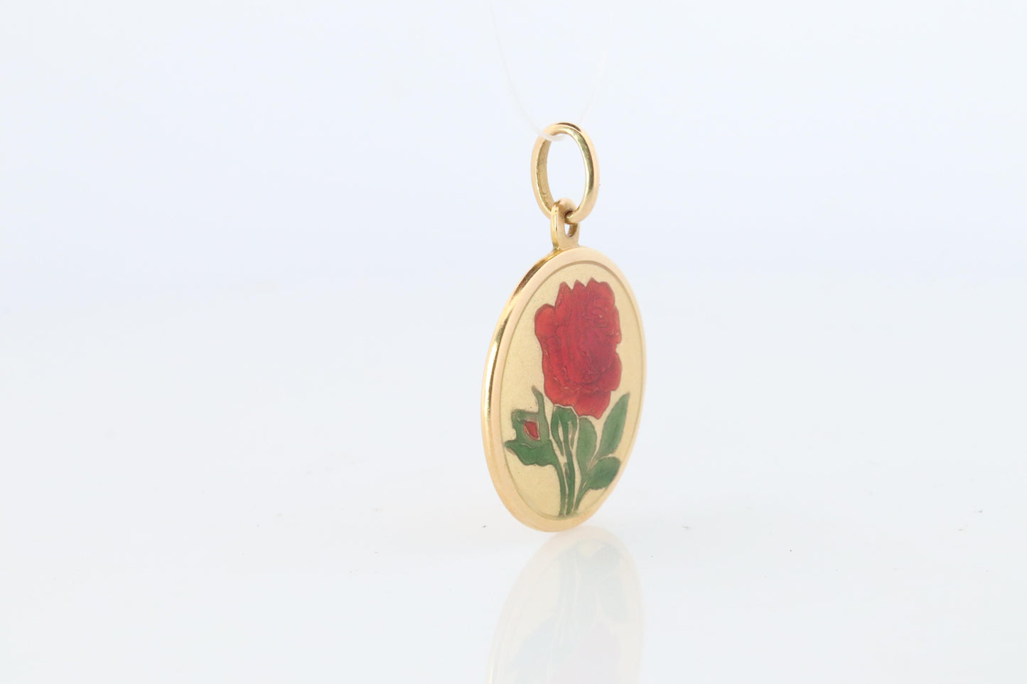 18k Colorful Flower Pendant. 18k Yellow Gold Dainty Rose Enamel Pendant.