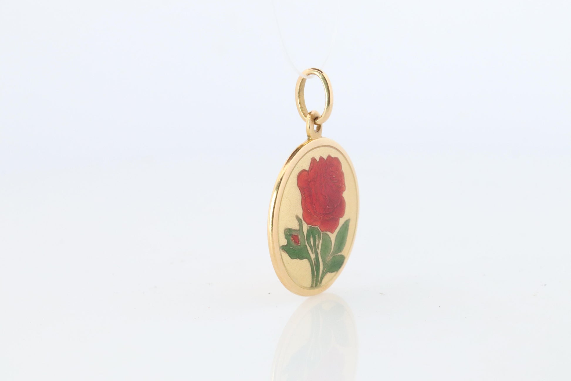 18k Colorful Flower Pendant. 18k Yellow Gold Dainty Rose Enamel Pendant.