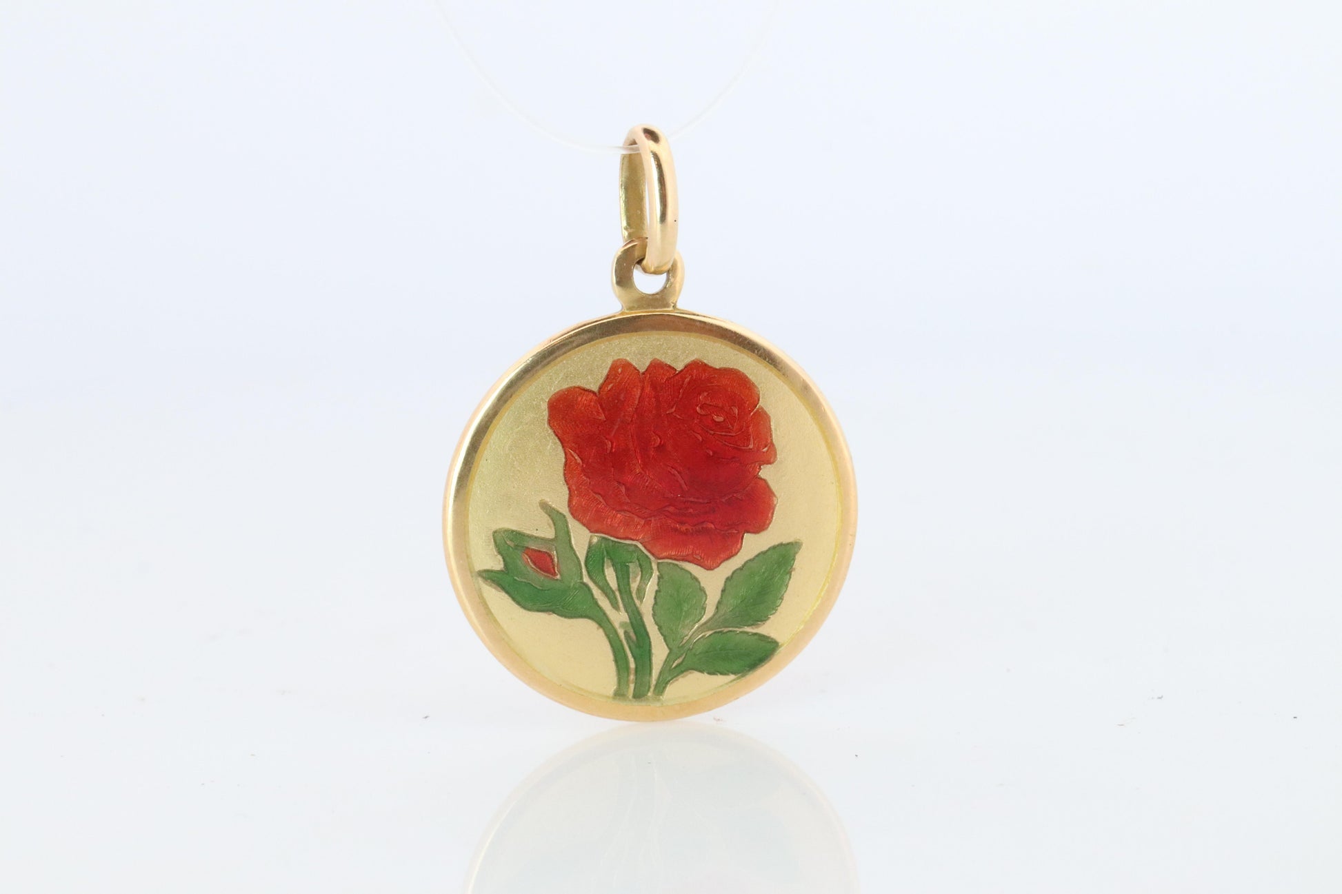 18k Colorful Flower Pendant. 18k Yellow Gold Dainty Rose Enamel Pendant.