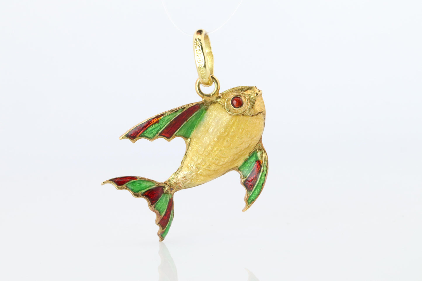 18k Colorful Fish Pendant. 18k Yellow Gold Playful Fish Enamel Pendant.