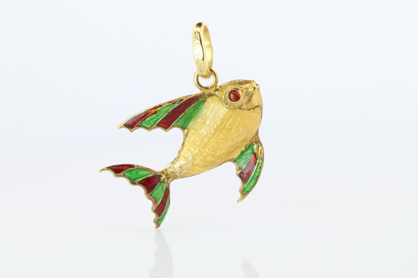18k Colorful Fish Pendant. 18k Yellow Gold Playful Fish Enamel Pendant.