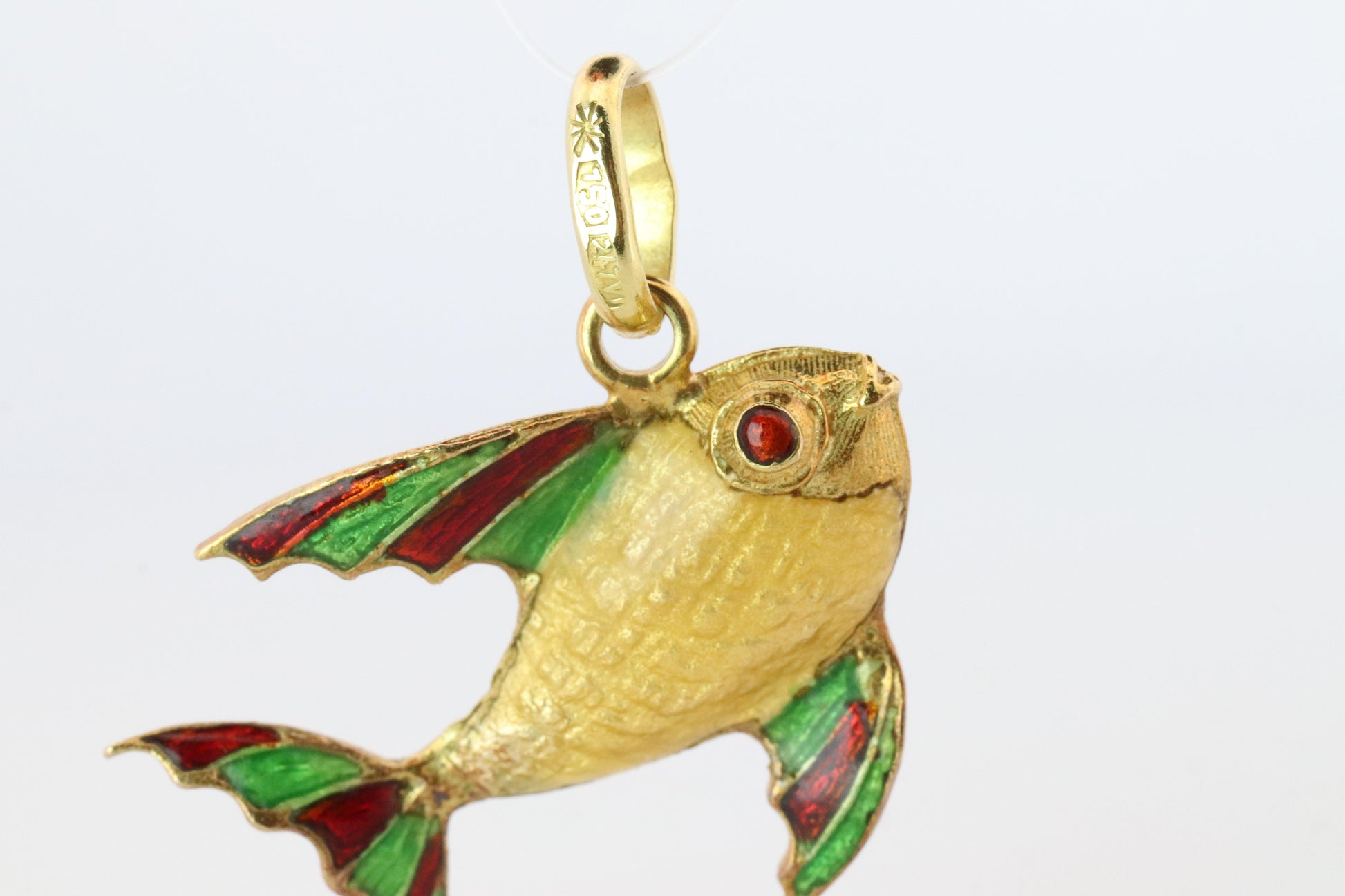 18k Colorful Fish Pendant. 18k Yellow Gold Playful Fish Enamel Pendant.