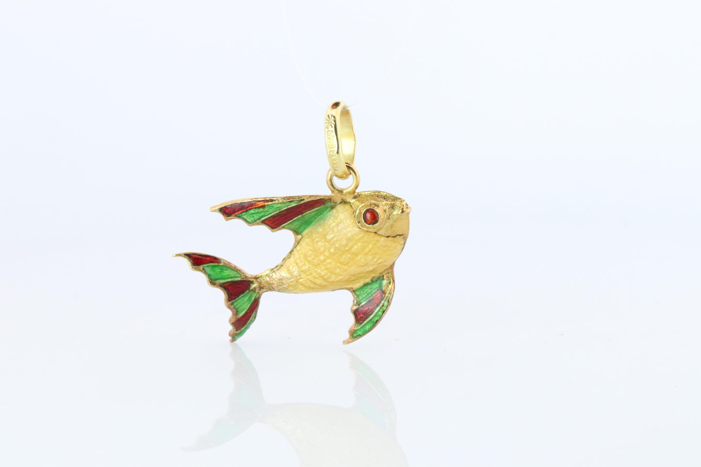 18k Colorful Fish Pendant. 18k Yellow Gold Playful Fish Enamel Pendant.