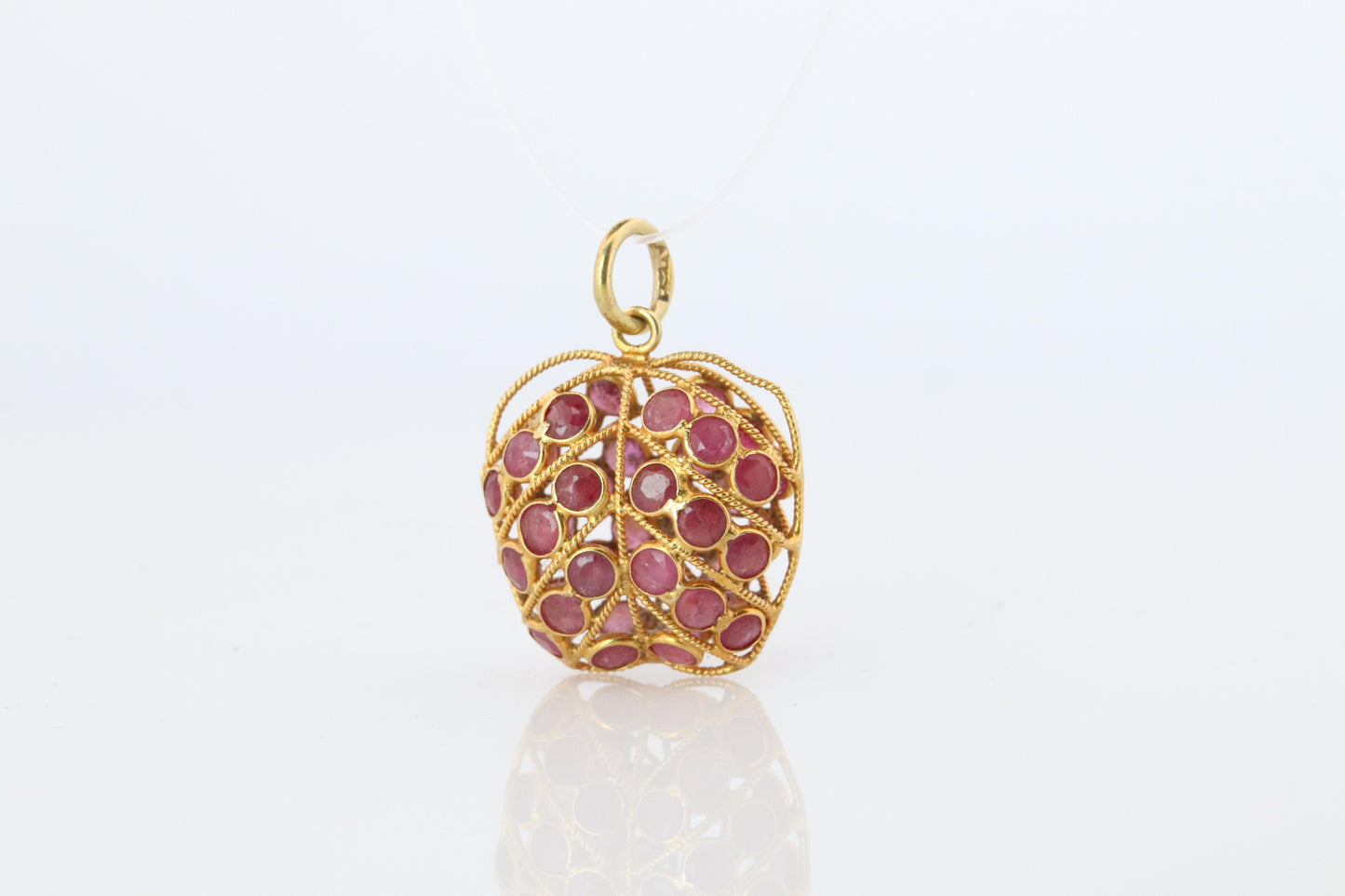 18k Apple Pendant. 18k YG Ruby Filigree Apple Pendant