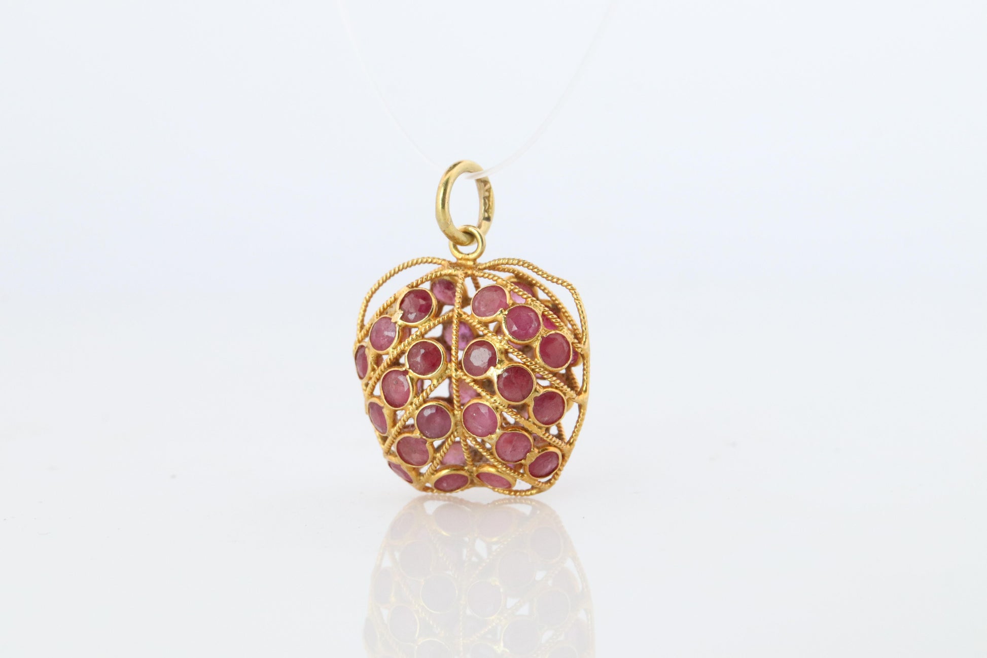 18k Apple Pendant. 18k YG Ruby Filigree Apple Pendant