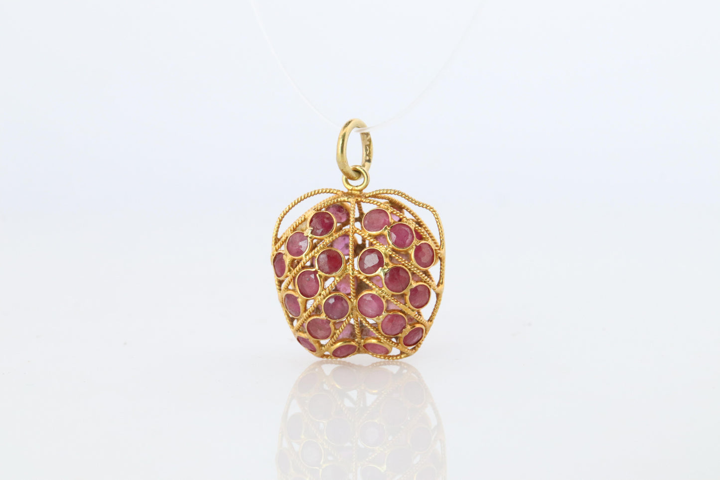 18k Apple Pendant. 18k YG Ruby Filigree Apple Pendant
