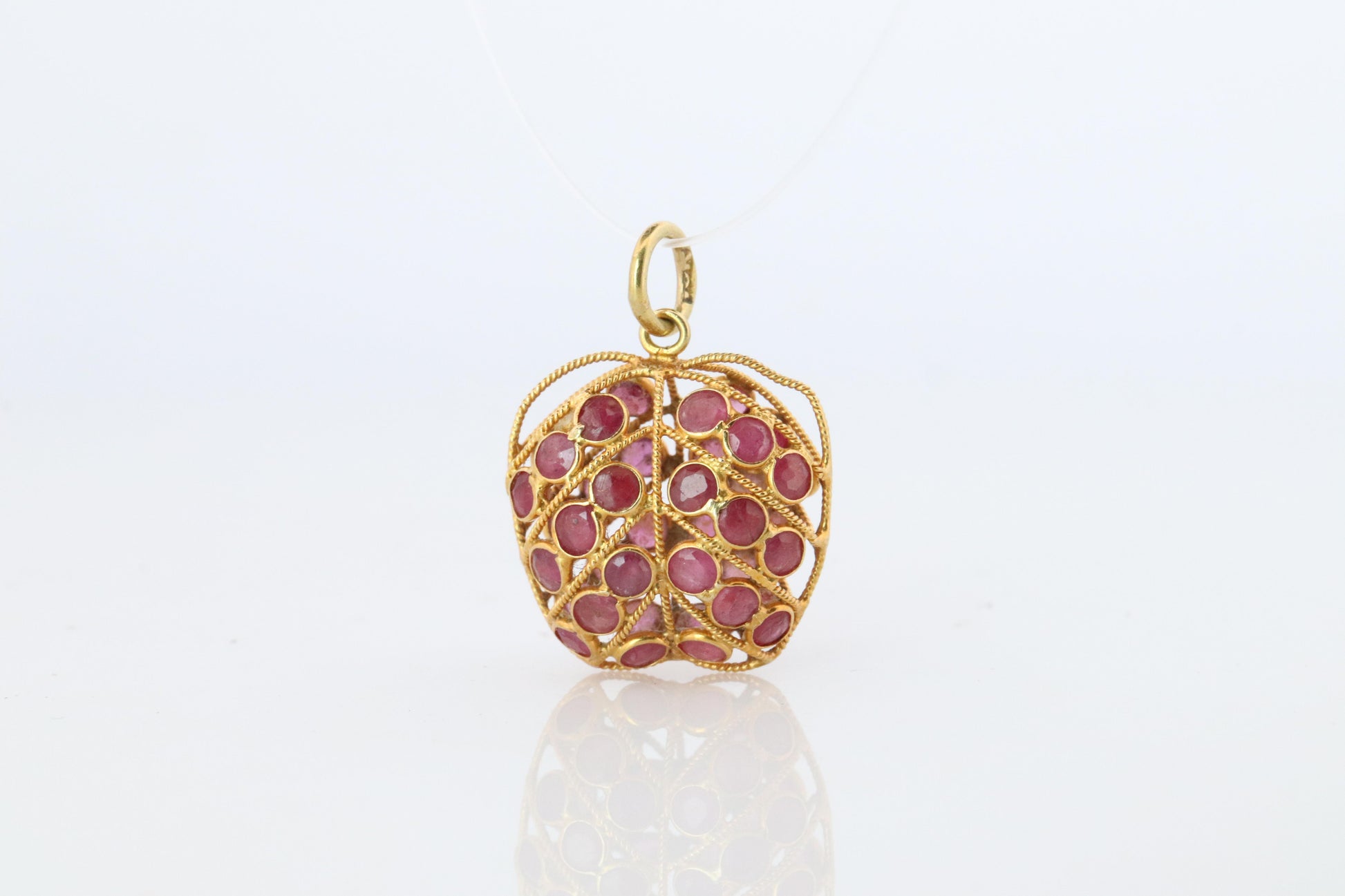 18k Apple Pendant. 18k YG Ruby Filigree Apple Pendant