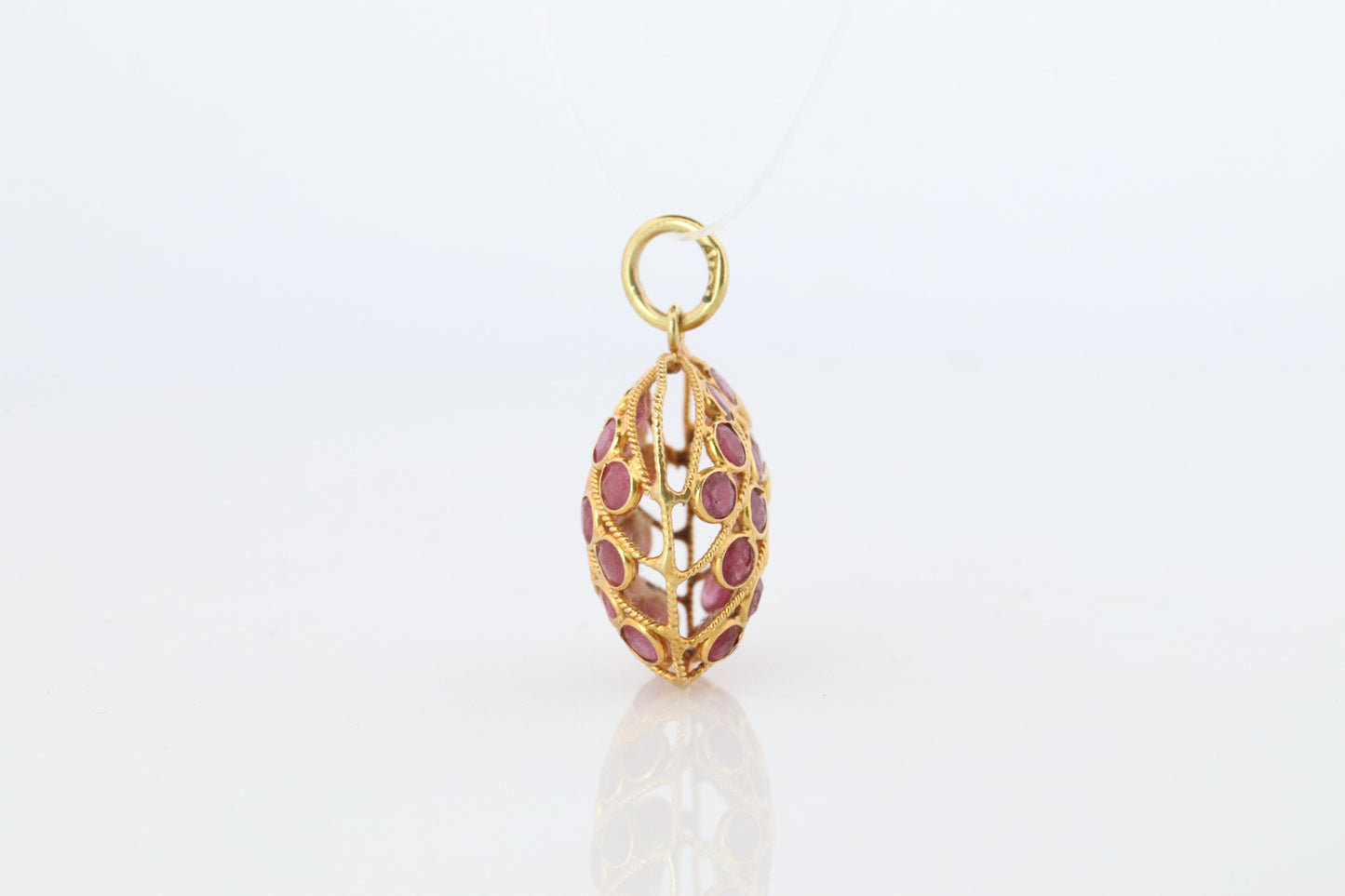 18k Apple Pendant. 18k YG Ruby Filigree Apple Pendant