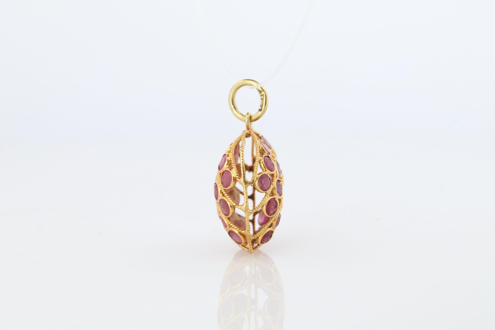 18k Apple Pendant. 18k YG Ruby Filigree Apple Pendant