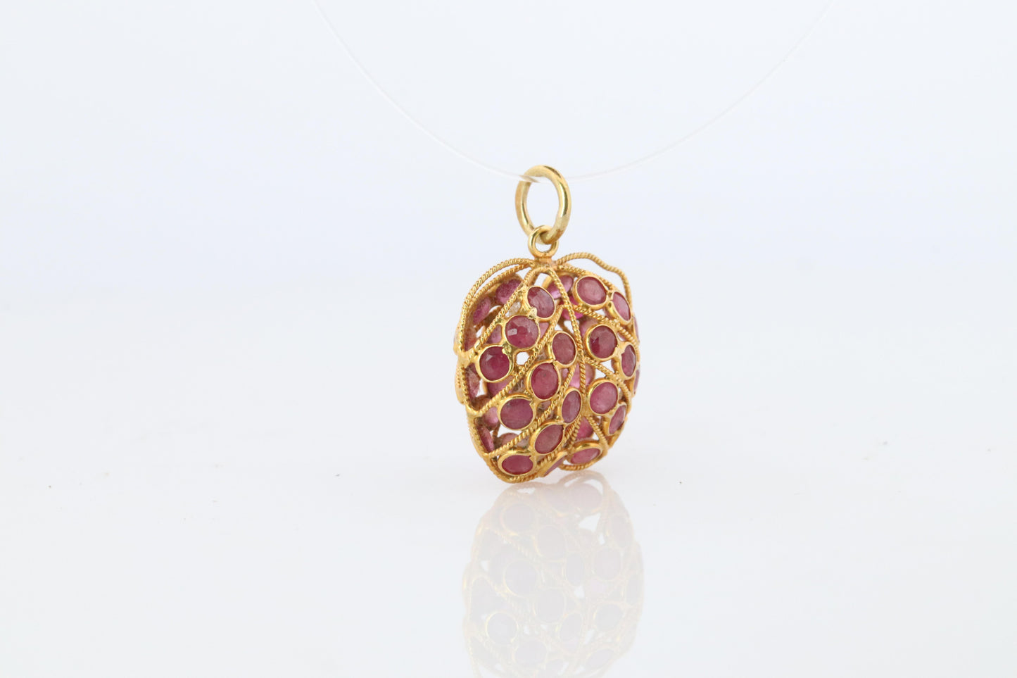18k Apple Pendant. 18k YG Ruby Filigree Apple Pendant