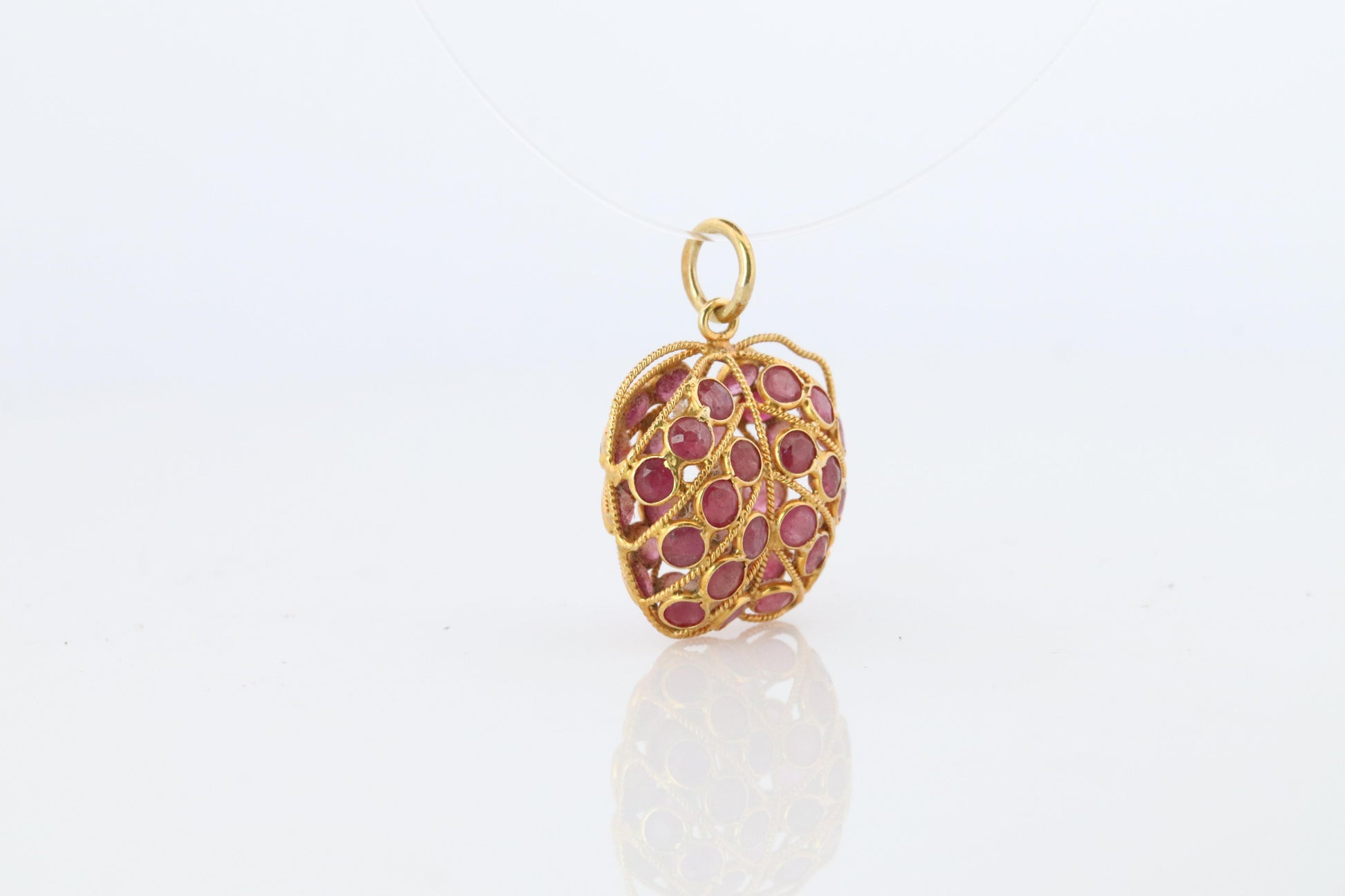 18k Apple Pendant. 18k YG Ruby Filigree Apple Pendant