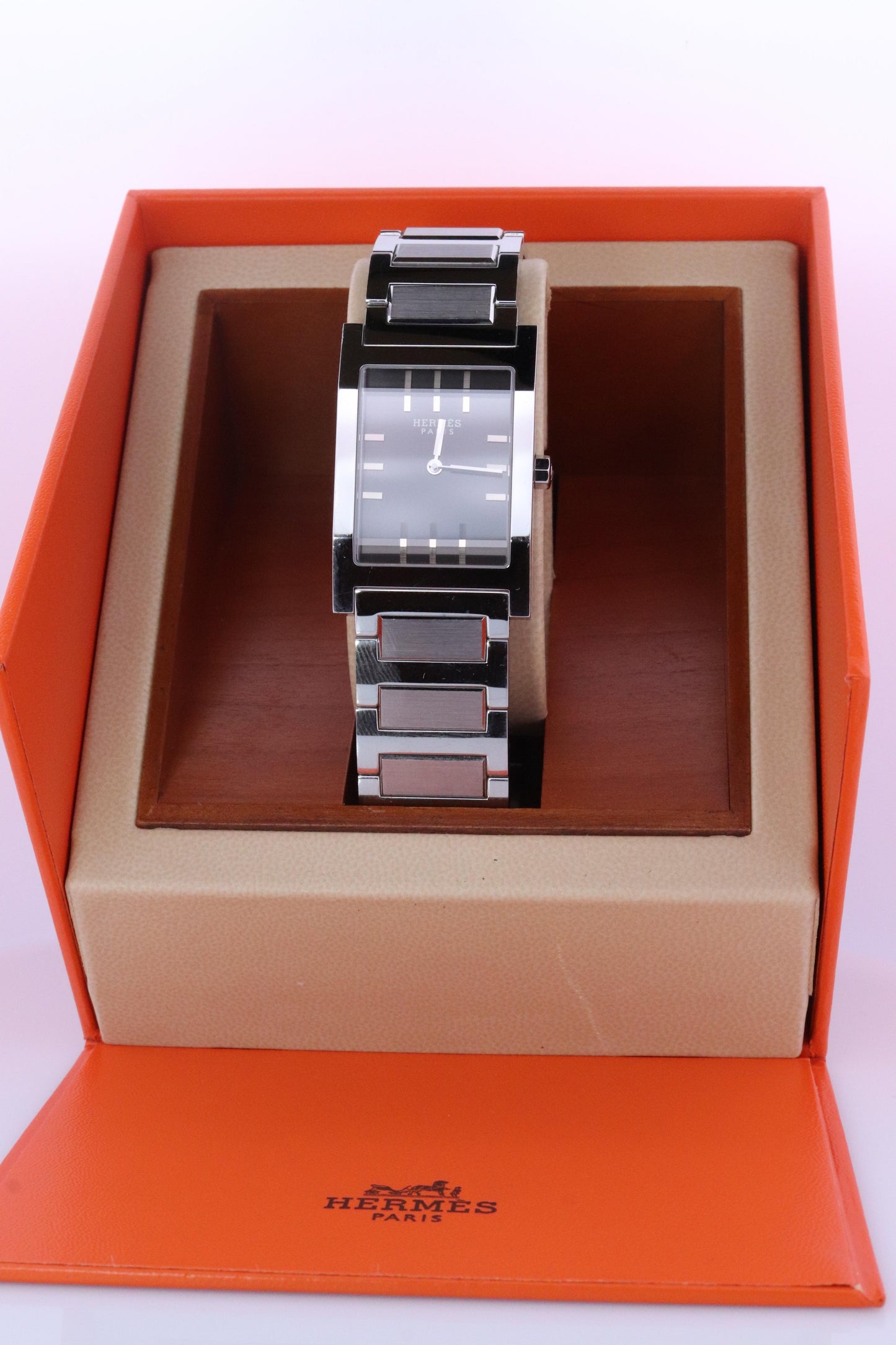 Genuine HERMES TA1.710. Hermes Tandem Stainless Steel Mens Rectangle Watch.