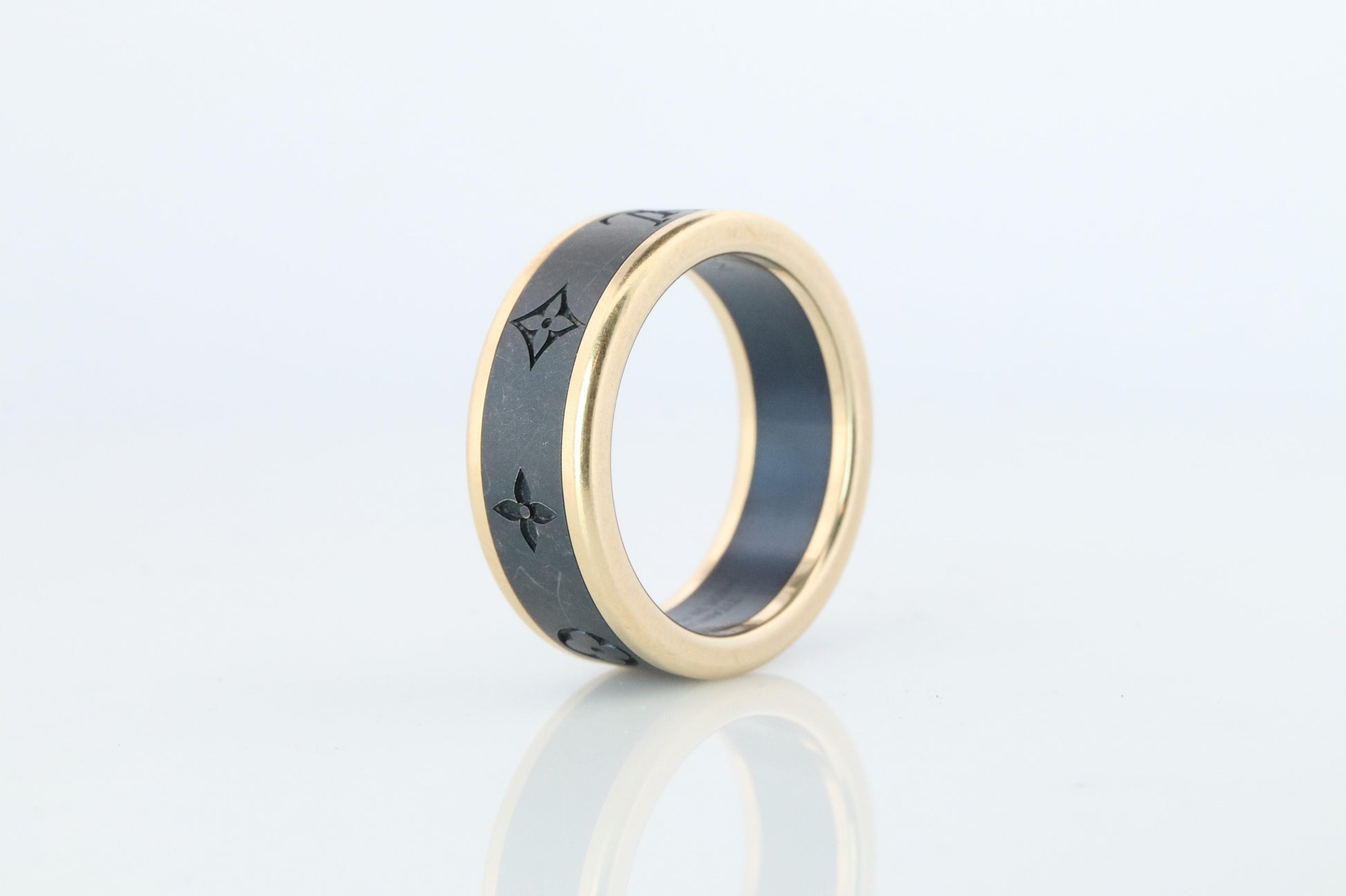 PreOwned Louis Vuitton Band. 18k Titanium Les Gastons Embossed Wide Ring.