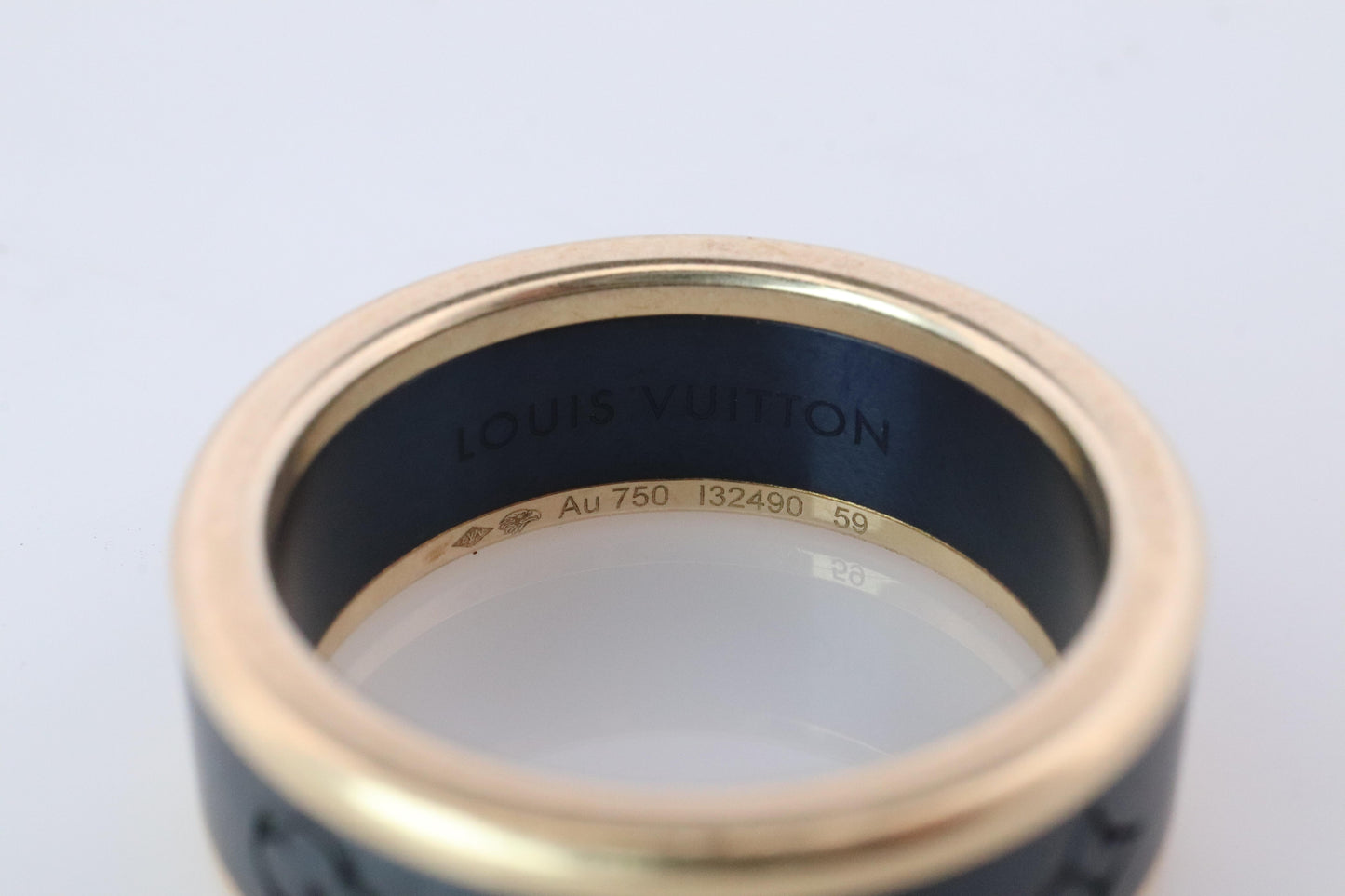 PreOwned Louis Vuitton Band. 18k Titanium Les Gastons Embossed Wide Ring.