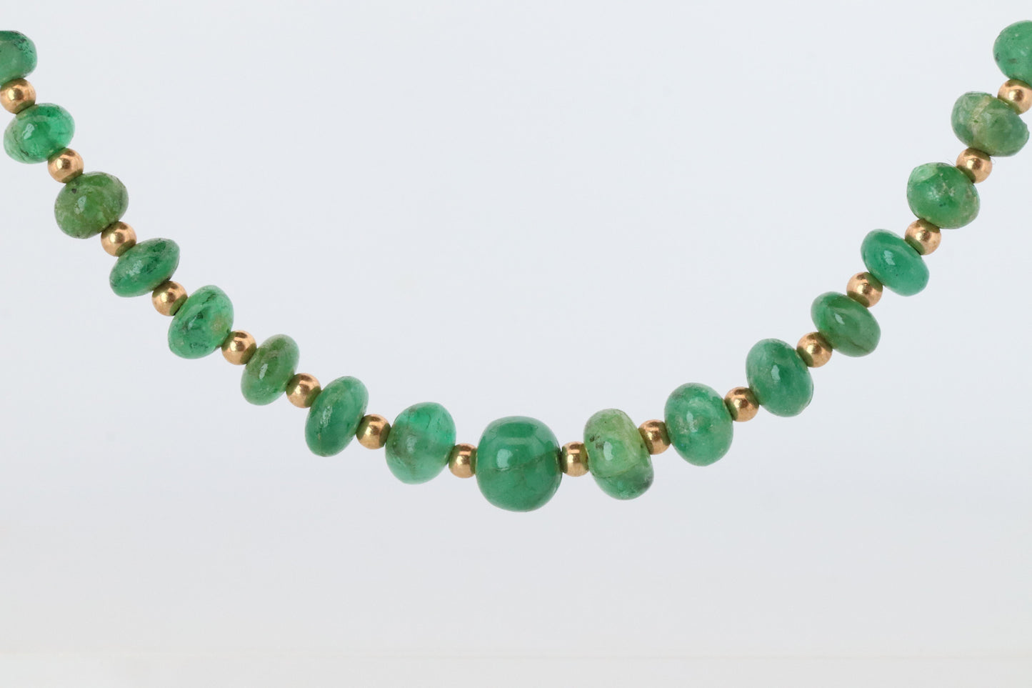 18k Emerald Bead Necklace. Emerald Bead Necklace strand.