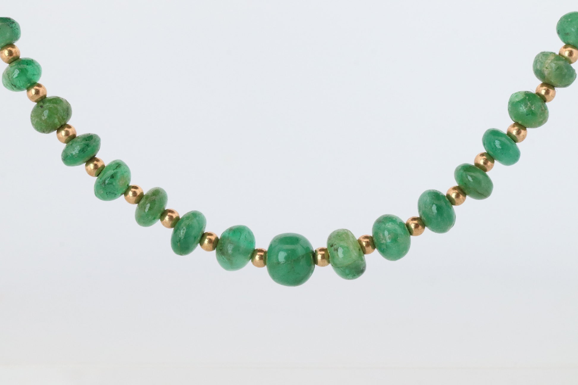 18k Emerald Bead Necklace. Emerald Bead Necklace strand.