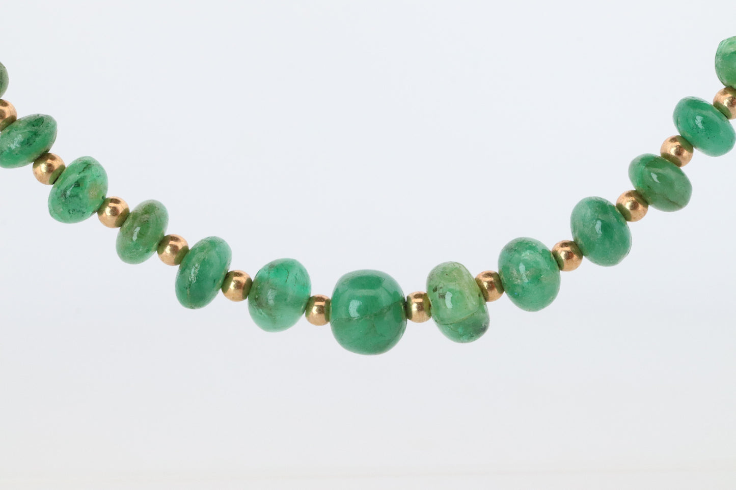 18k Emerald Bead Necklace. Emerald Bead Necklace strand.