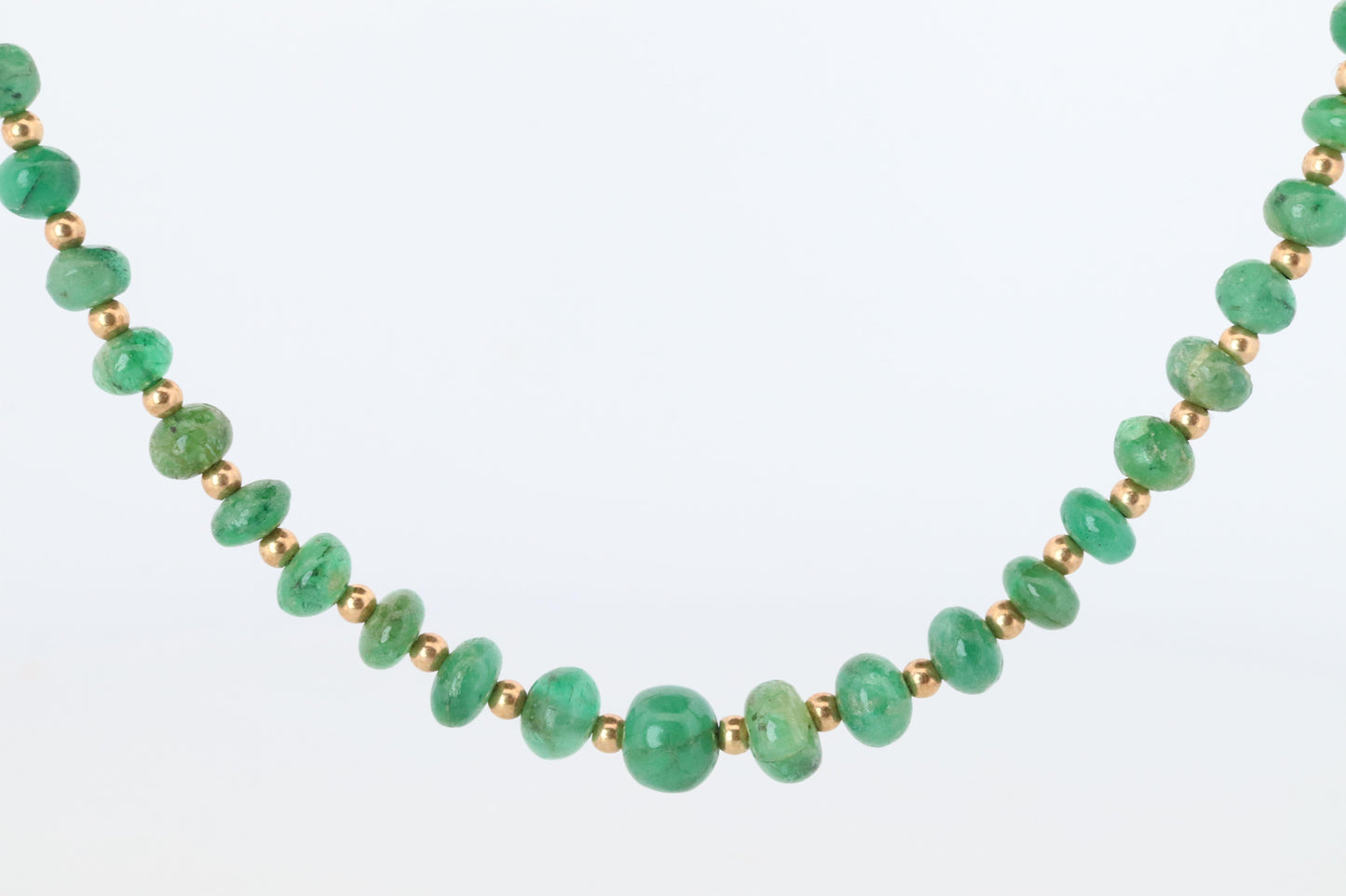 18k Emerald Bead Necklace. Emerald Bead Necklace strand.