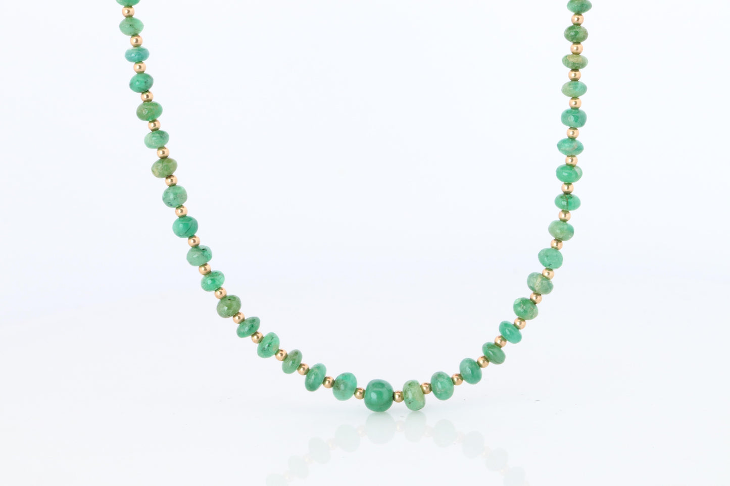 18k Emerald Bead Necklace. Emerald Bead Necklace strand.