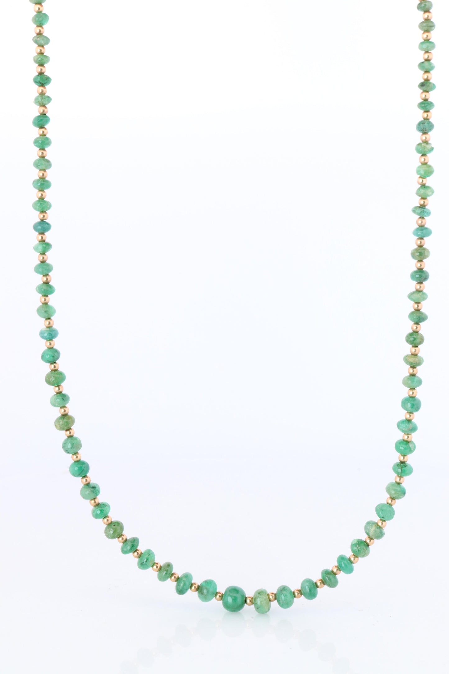 18k Emerald Bead Necklace. Emerald Bead Necklace strand.