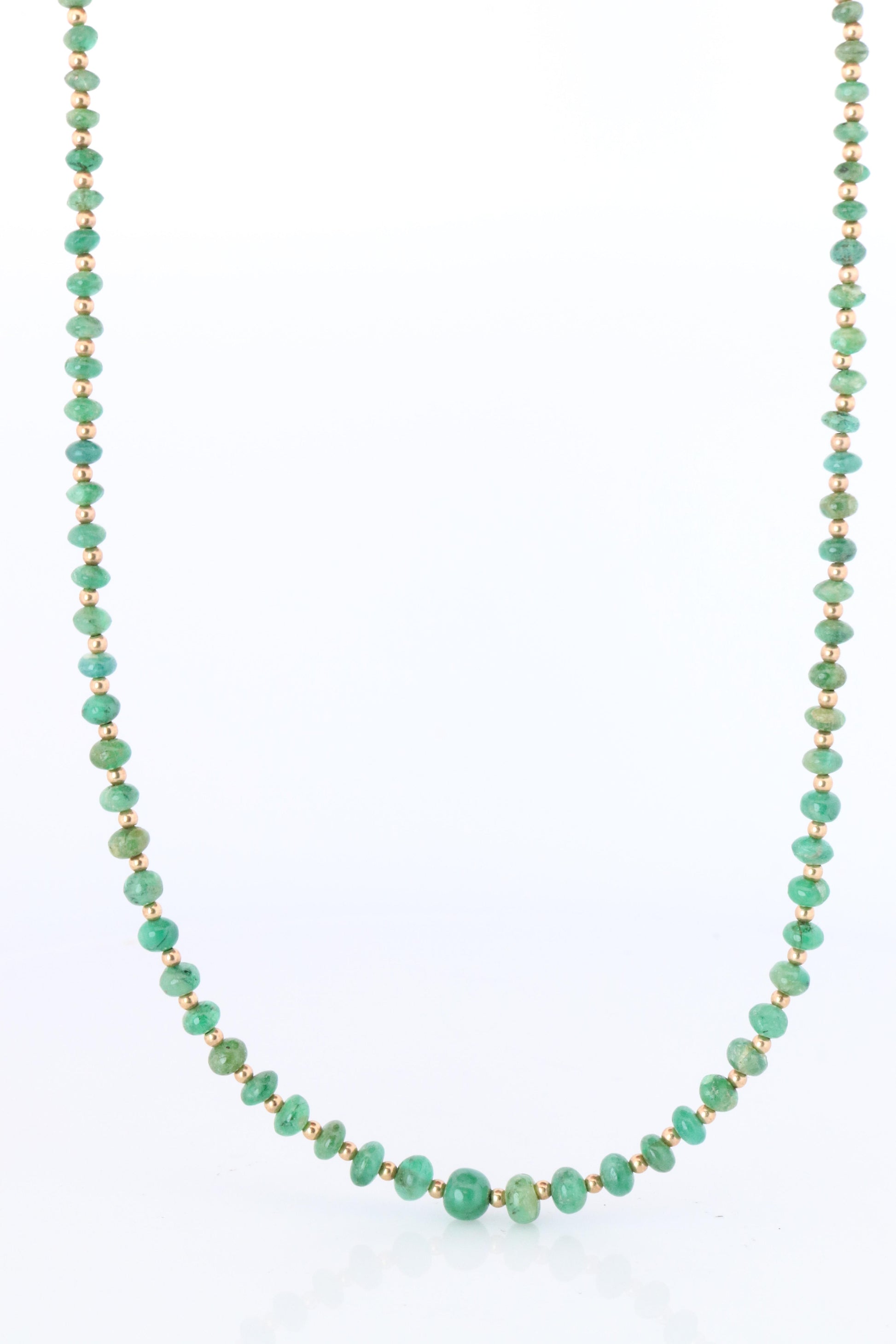 18k Emerald Bead Necklace. Emerald Bead Necklace strand.