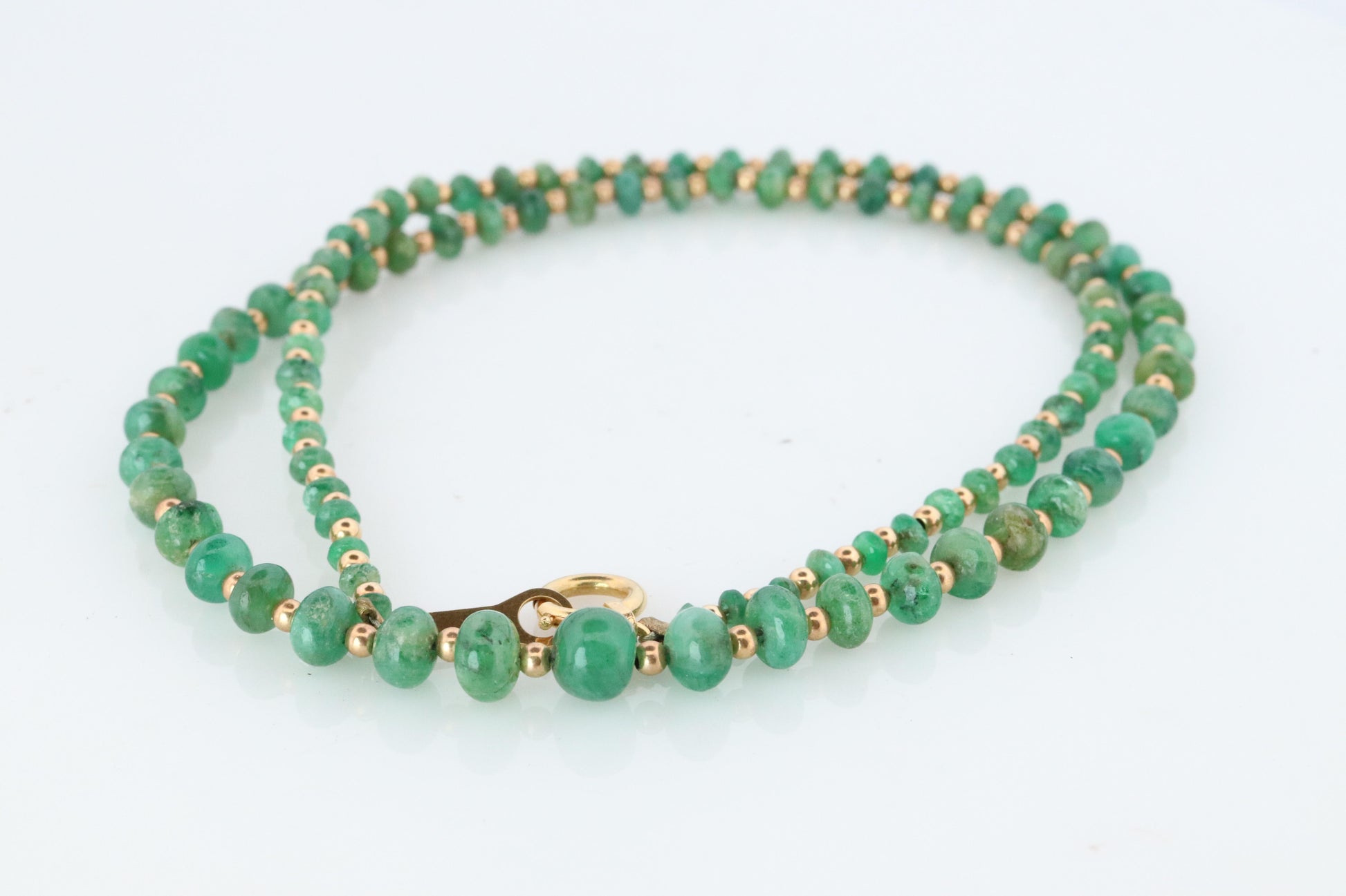 18k Emerald Bead Necklace. Emerald Bead Necklace strand.