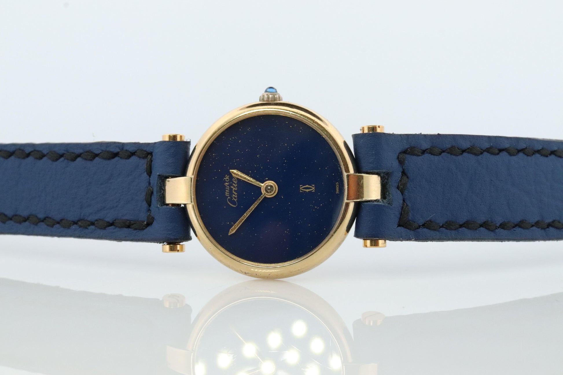 Cartier Watch. Must de Cartier Vendome Round Argent Vermeil Blue Night sky Dial.