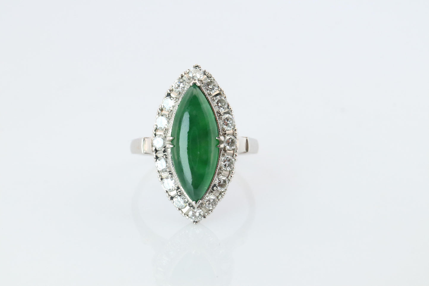 Jade shield ring. Platinum Shield Ring Jade Cabochon and Diamond wide band
