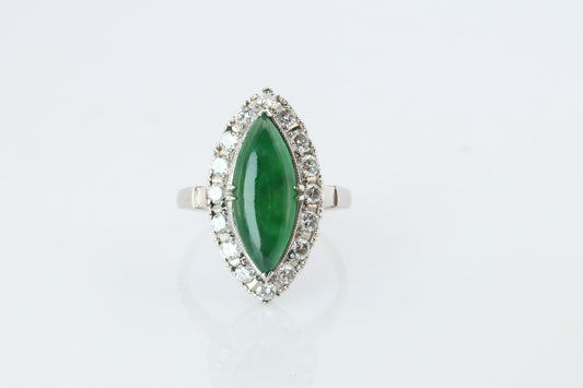 Jade shield ring. Platinum Shield Ring Jade Cabochon and Diamond wide band
