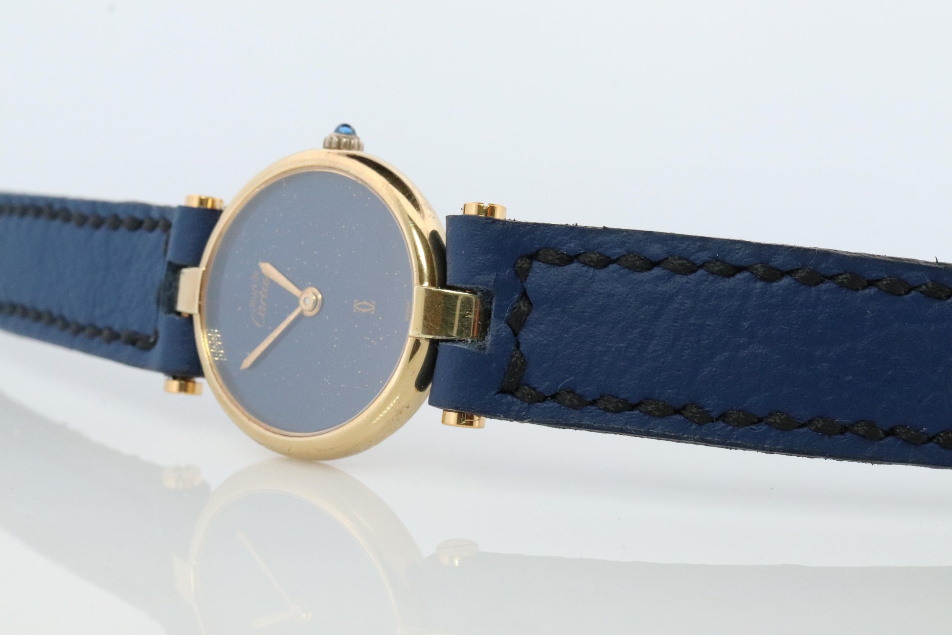 Cartier Watch. Must de Cartier Vendome Round Argent Vermeil Blue Night sky Dial.