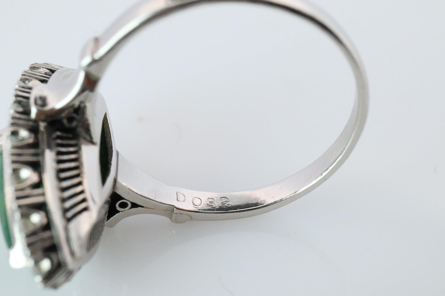 Jade shield ring. Platinum Shield Ring Jade Cabochon and Diamond wide band