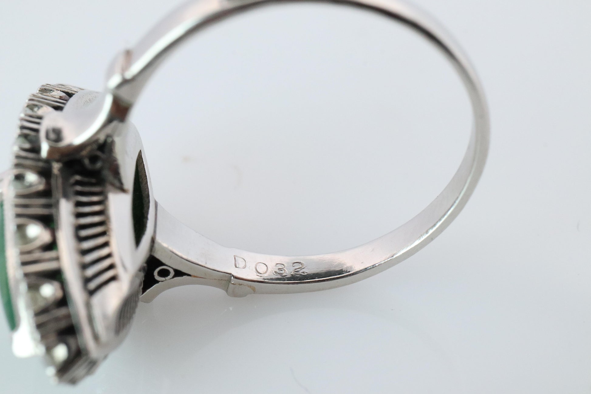Jade shield ring. Platinum Shield Ring Jade Cabochon and Diamond wide band