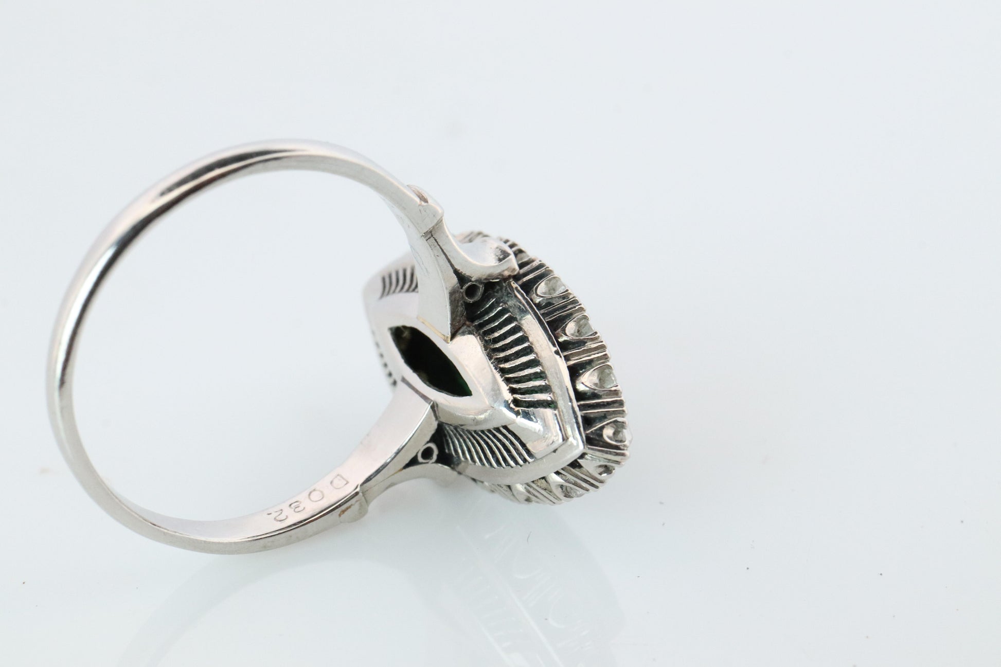 Jade shield ring. Platinum Shield Ring Jade Cabochon and Diamond wide band
