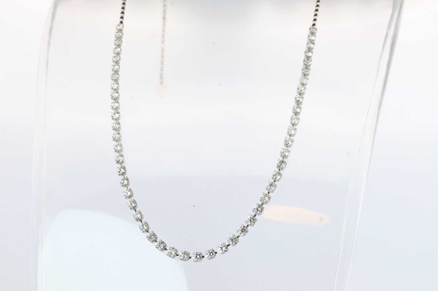 Platinum Diamond Tennis Necklace. PT850 round diamond Tennis Chain Strand. 3CTW
