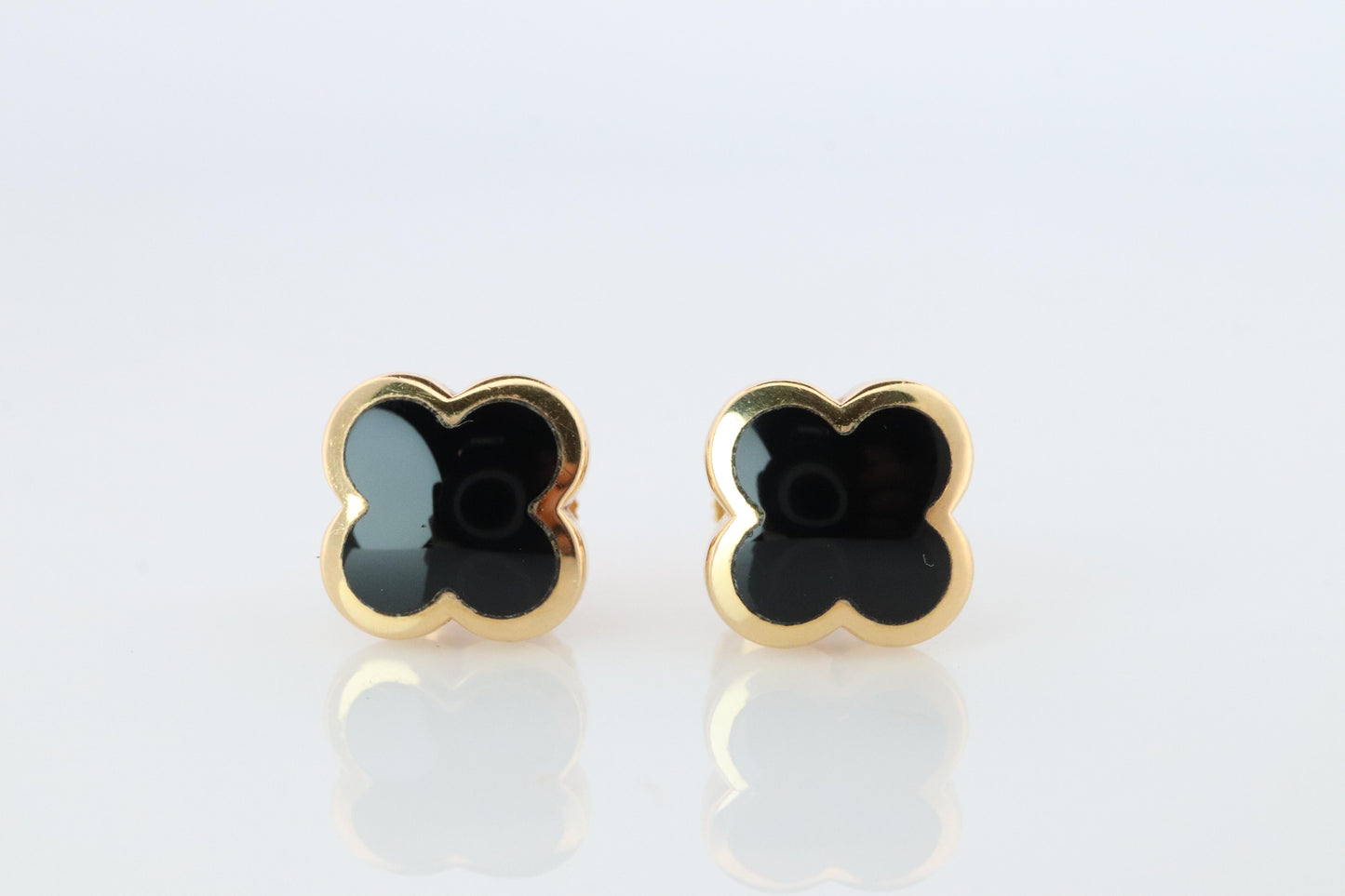 Van Cleef Arpels Pure Alhambra Earrings Genuine VCA 18k YG Vintage Black Onyx