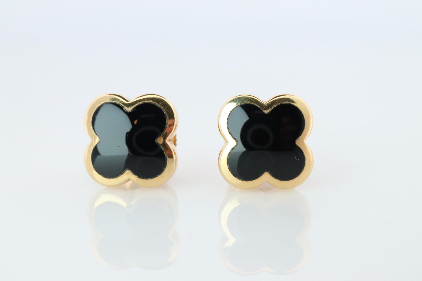 Van Cleef Arpels Pure Alhambra Earrings Genuine VCA 18k YG Vintage Black Onyx
