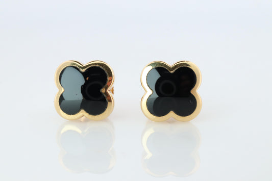 Van Cleef Arpels Pure Alhambra Earrings Genuine VCA 18k YG Vintage Black Onyx