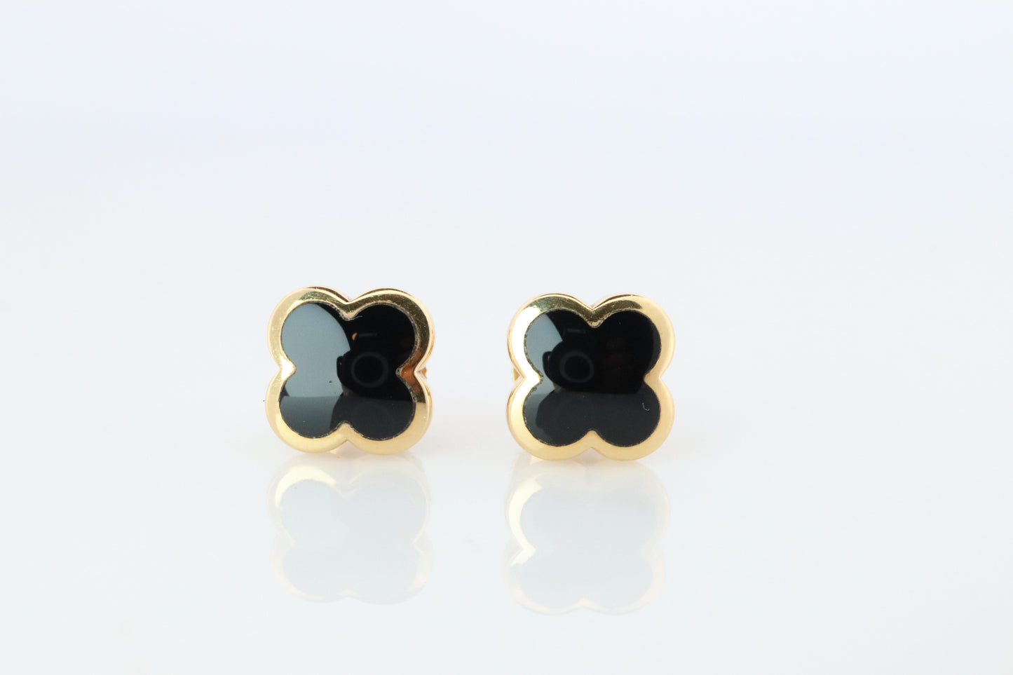 Van Cleef Arpels Pure Alhambra Earrings Genuine VCA 18k YG Vintage Black Onyx