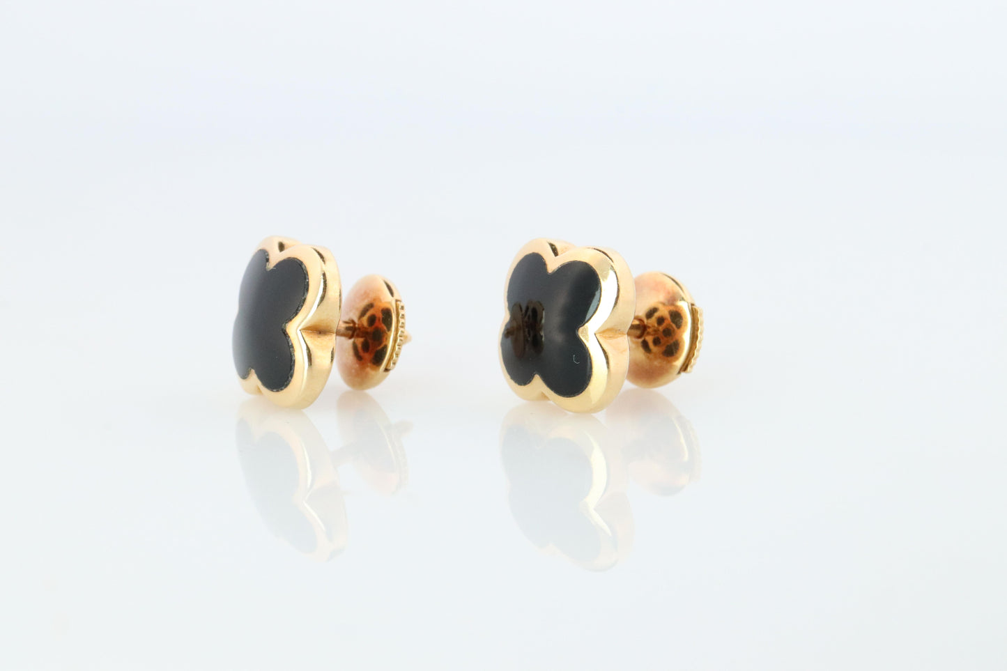 Van Cleef Arpels Pure Alhambra Earrings Genuine VCA 18k YG Vintage Black Onyx